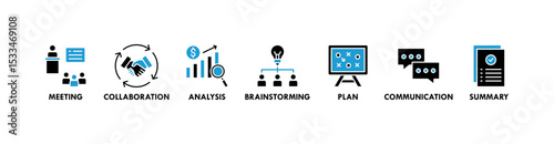 Brief banner web icon vector illustration concept for a briefing of business plan with an icon of meeting, collaboration, analysis, brainstorming, plan, communication, and summary