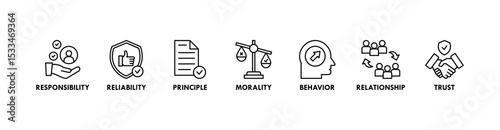 Business ethics banner web icon vector illustration concept for web and print with an icon of responsibility, reliability, principle, morality, behavior, relationship, and trust