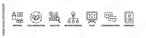 Brief banner web icon vector illustration concept for a briefing of business plan with an icon of meeting, collaboration, analysis, brainstorming, plan, communication, and summary
