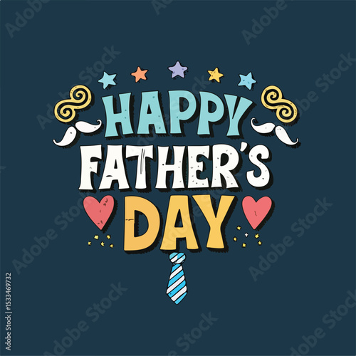 Happy Father's Day Greeting Card with Bow Tie and Leaf Art Design

