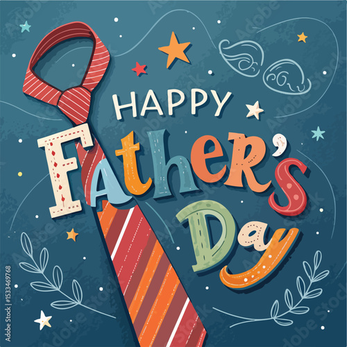 Happy Father's Day Greeting Card with Bow Tie and Leaf Art Design


