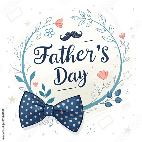 Happy Father's Day Greeting Card with Bow Tie and Leaf Art Design

