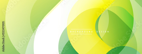 Abstract design features flowing green, yellow shapes. White curves intersect vibrant gradients creating modern visual effect. Text reads background design.