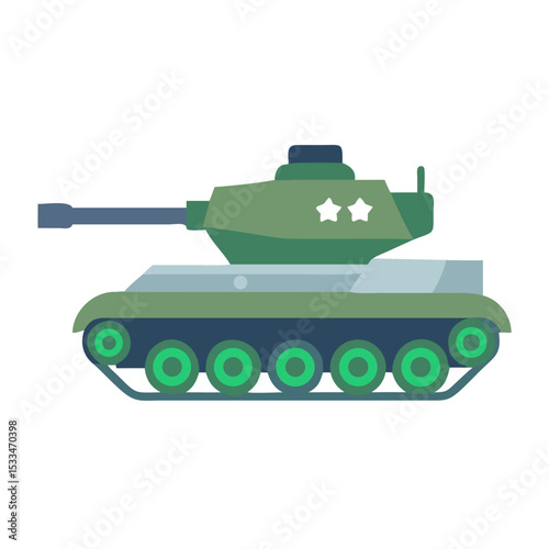 Flat Style Detailed War Tank Armored Vehicle Illustration Design Element