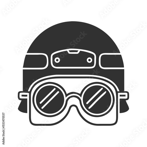 Simple Glyph Style Motorcyclist Helmet and Goggles Safety Equipment Icon