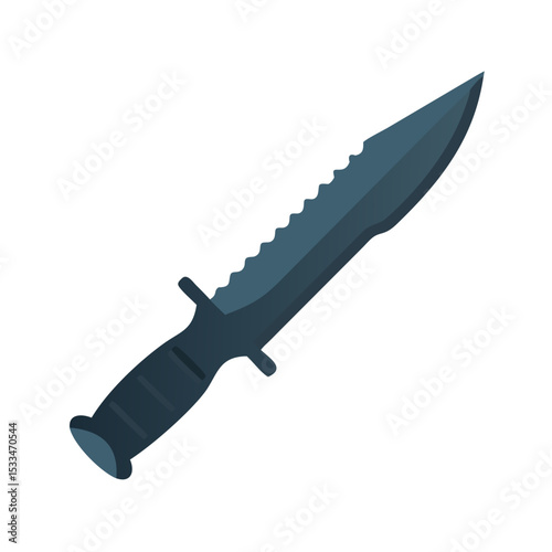 Modern Flat Style Military Combat Dagger Serrated Blade Weapon Icon