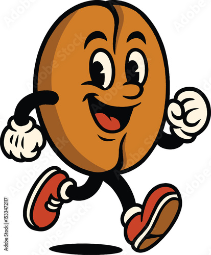 Cheerful Coffee Bean Mascot Running Energetically