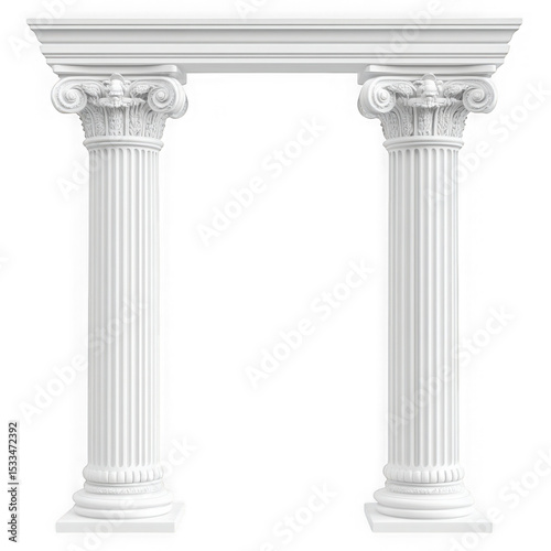 Ionic order architectural columns on transparent background