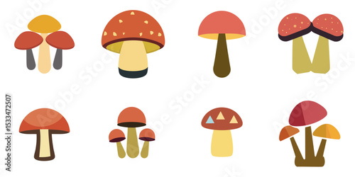 Multiple vector illustrations mushroom, simple style

