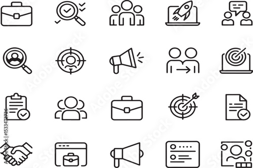 Business Strategy Icons Line Art Set