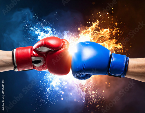 The red and blue boxers began fighting