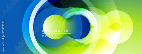 Abstract circles overlap, creating vibrant blue, green gradients. Modern design element for backgrounds, presentations.