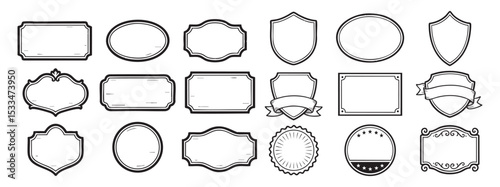 Label and Badge Frame Set with Oval, Shield, Rectangle, and Decorative Borders Vector Illustration

