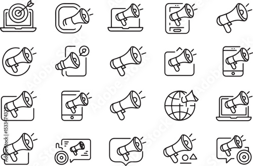 Black and White Line Art Icons Marketing & Advertising