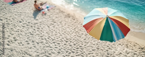 Beach scene colorful umbrella relaxation
