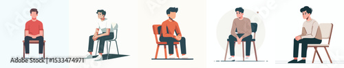 Flat Vector Illustration of Men Sitting Calmly – Minimalist Set for Editorial and Emotional Content