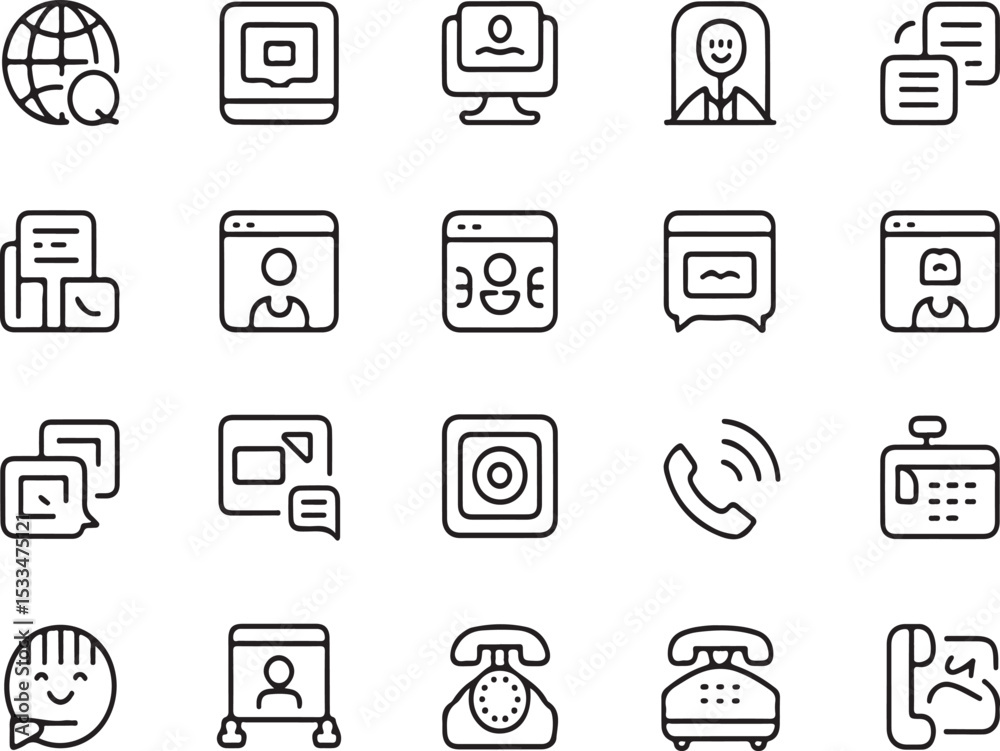 Communication Icons A Set of 20 Line Art Illustrations