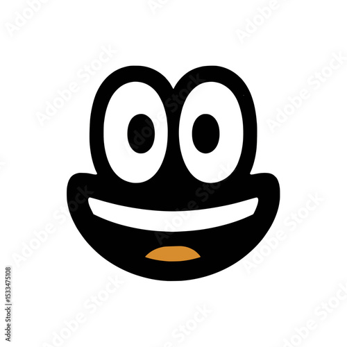 Retro cartoon smiley face with big eyes, Classic-style cartoon face with wide eyes, a big smile, and a small orange tongue, evoking joy and vintage charm.

