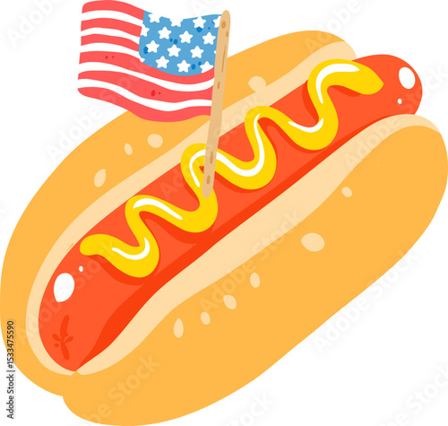 Hot Dog with American Flag Illustration


