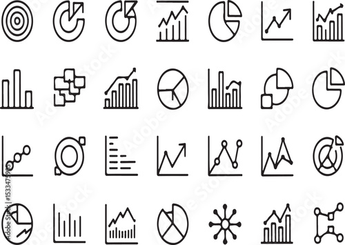 Black and White Line Art Chart Icons Set