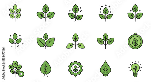 Modern Thin Line Green Leaf Ecology Symbol Element Icon Collection