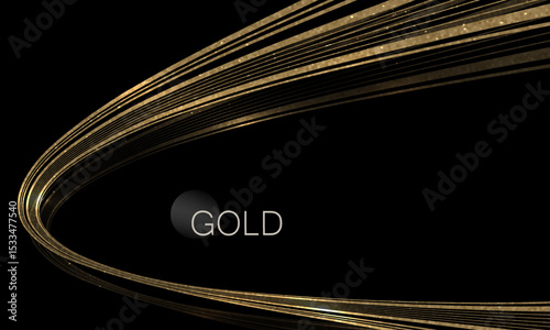 Exquisite isolated golden arc with glitter, abstract frame on black background.