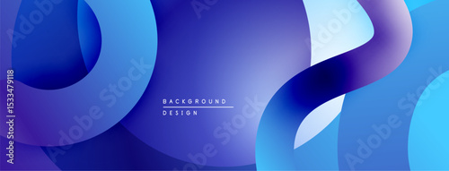 Abstract fluid shapes, vibrant blues, purple gradients. Modern design, smooth curves create dynamic composition. Background element.