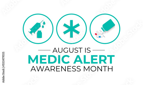 Illustration on the theme of Medic Alert Awareness Month. Promote Emergency Medical ID Safety. Creating for web banner, cards, prints, social media, poster, flyer and background design template.