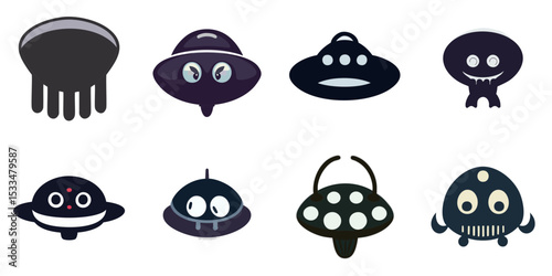 Multiple vector illustrations horrific UFO