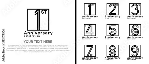 logo anniversary set. black color with square on white background for special event