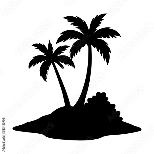 Tropical island beach paradise: sun-drenched palms silhouette against the ocean at sunset