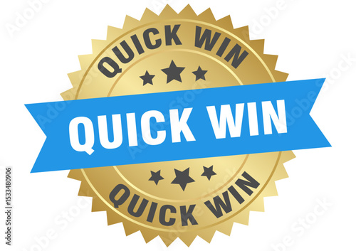 quick win. quick win round blue and gold label isolated on transparent background