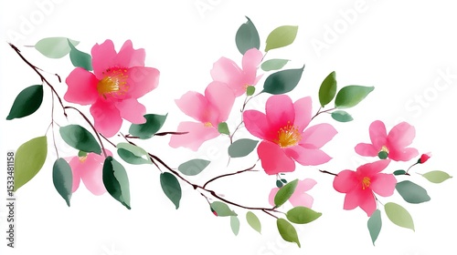 Whispers of Spring Delicate pink watercolor flowers blooming on a gentle branch a celebration of nature s beauty