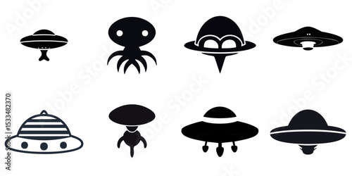 Multiple vector illustrations UFO silhouette


