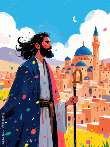  A prophet of God with blurred background of an ancient city