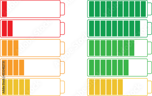 set of vector battery low to full