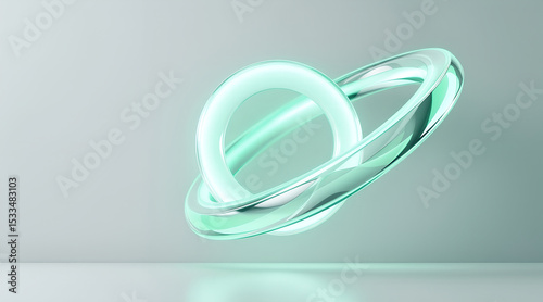 Abstract Light Green Glass Rings Intertwined on a Soft Gray Background