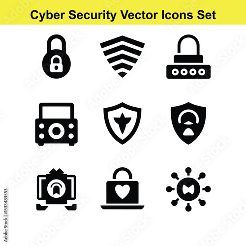 Set of nine black security and protection icons