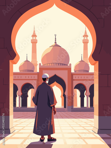 old Muslim man in the courtyard of the grand mosque