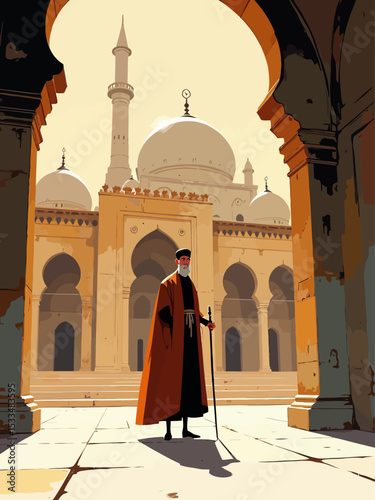 old Muslim man in the courtyard of the grand mosque