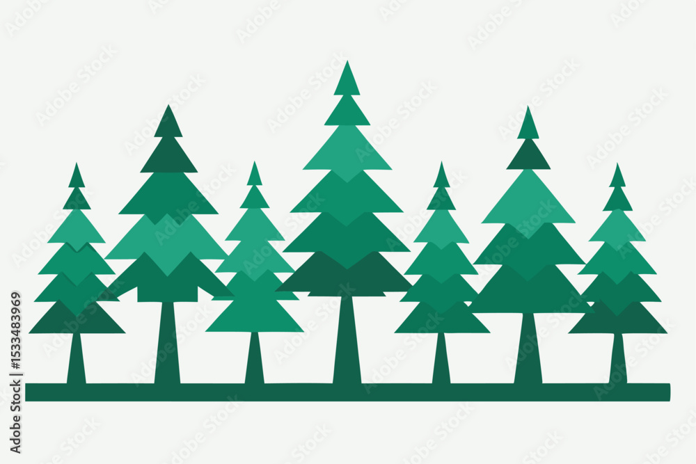 Obraz premium Stylized Evergreen Forest Illustration with Geometric Trees and a Simple Color Palette