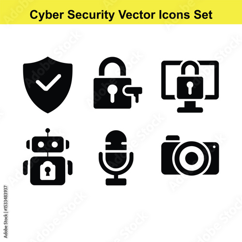 Security and privacy icons set for digital technology