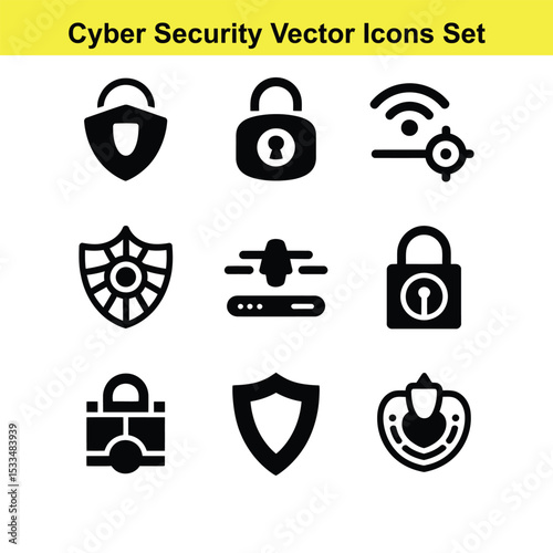 Set of nine black security icons for web and app design