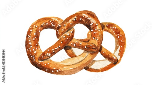 A tempting pretzel a salty delight painted with care capturing warmth and comfort in every bite with a clean white