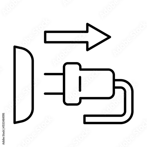 Black outline plug icon showing the insertion direction into a socket. Represents electrical setup.