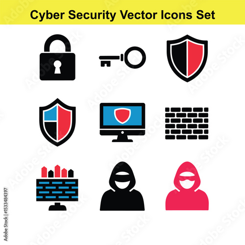 Cyber security icons set protection privacy and hacking