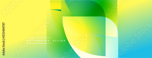 Abstract gradient shapes blend yellow, green, blue hues. Modern design evokes fluidity, energy, visual interest. Smooth transitions create dynamic composition.