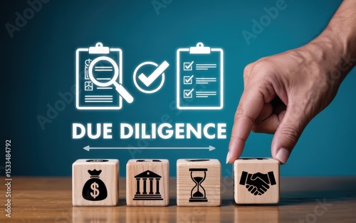 Wallpaper Mural Wooden blocks illustrate the steps of due diligence. Torontodigital.ca