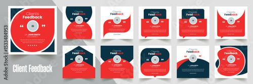 Customer feedback testimonial social media post web banner template Bundle. Customer feedback review or testimonial social media post design	