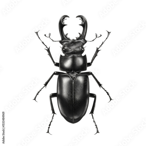 Detailed illustration of a Stag Beetle with elaborate mandibles on white photo